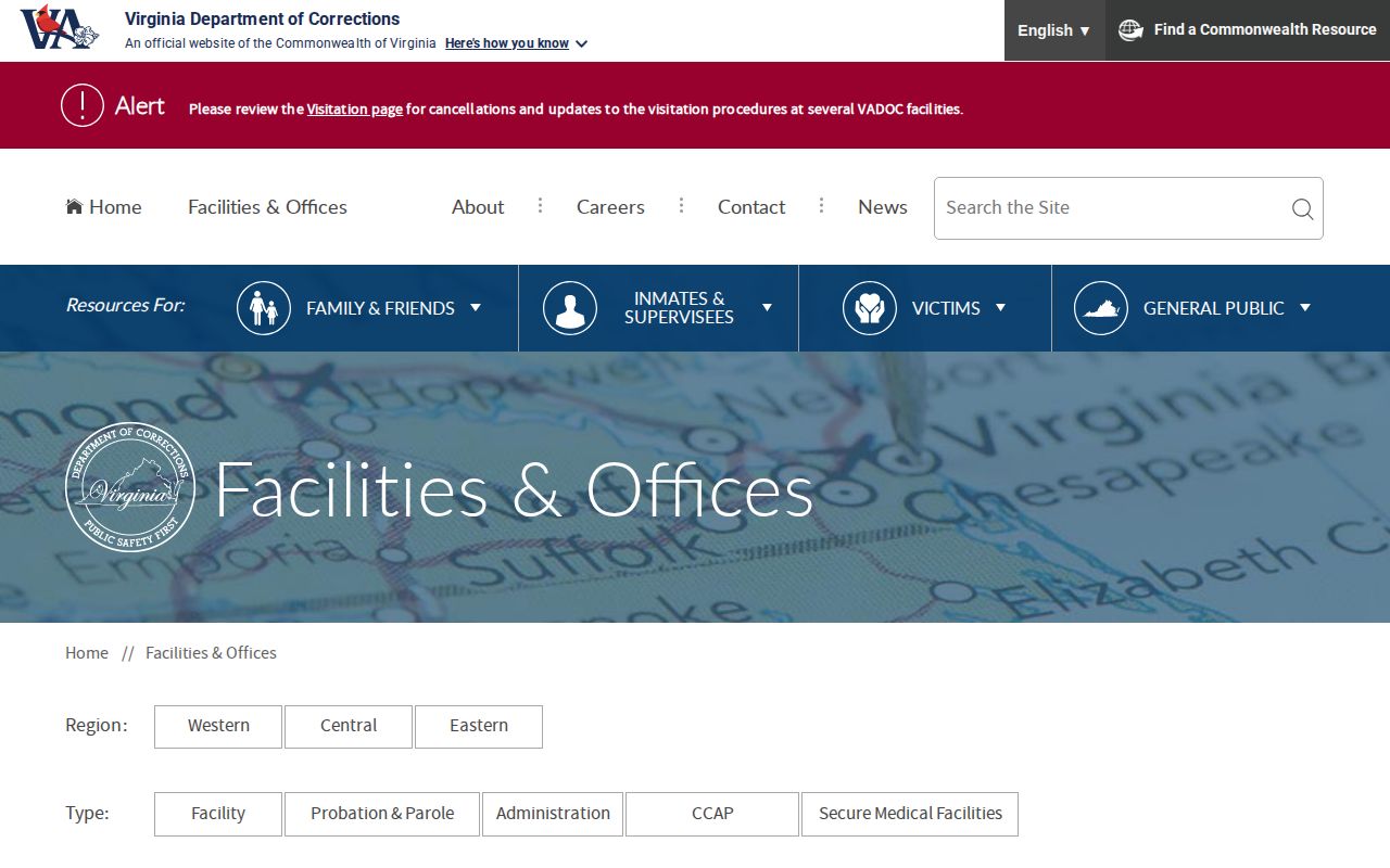VADOC District 13 Amherst County parole and probation office directory